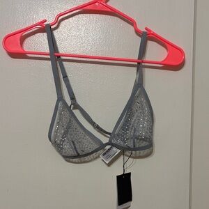 NWT Zara Grey/Silver embellished Sheer Bralette Sz S